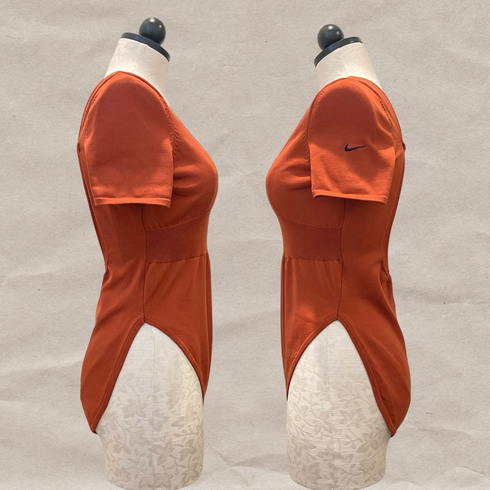 Nike Women's Sportswear Chill Knit Bodysuit Rustic Orange Medium Short Sleeve - Picture 6 of 7